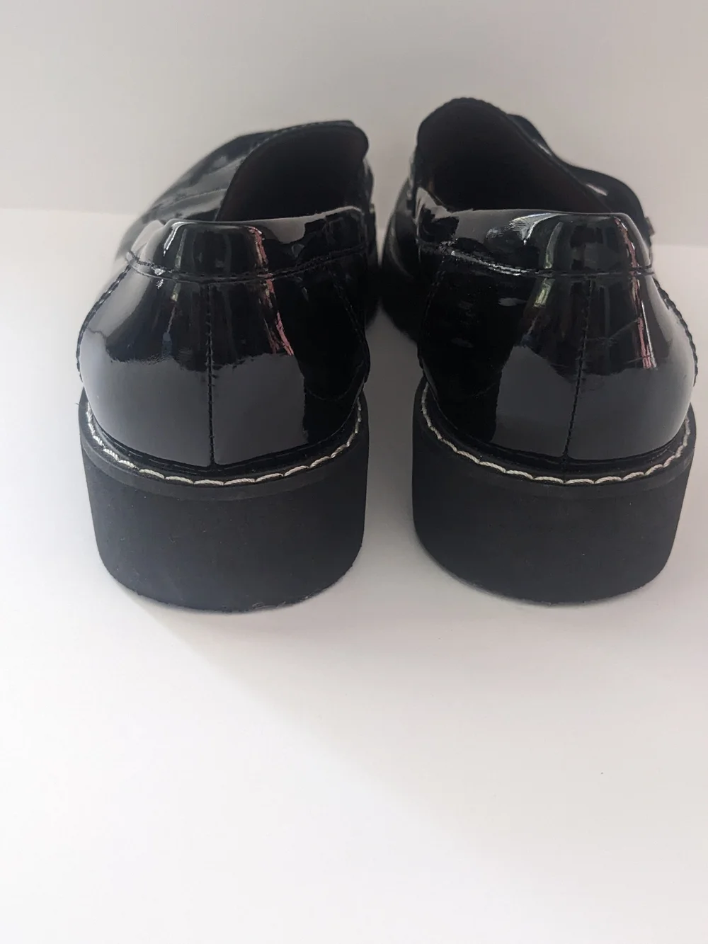 Franco Sarto Black Patent Platform Penny Loafers 7.5